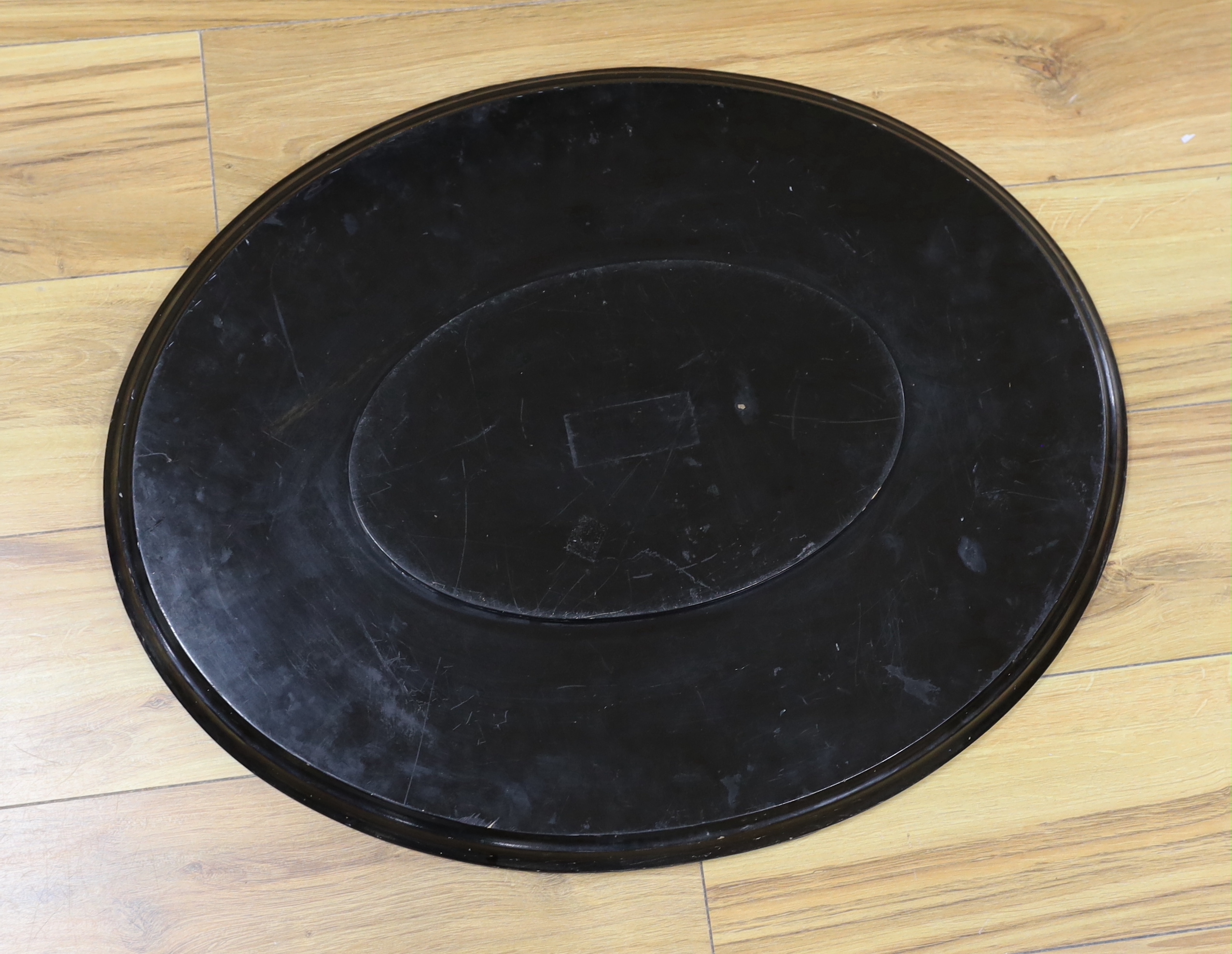 A Victorian paper mache tray with gilt decorated border, 51 x 63cm